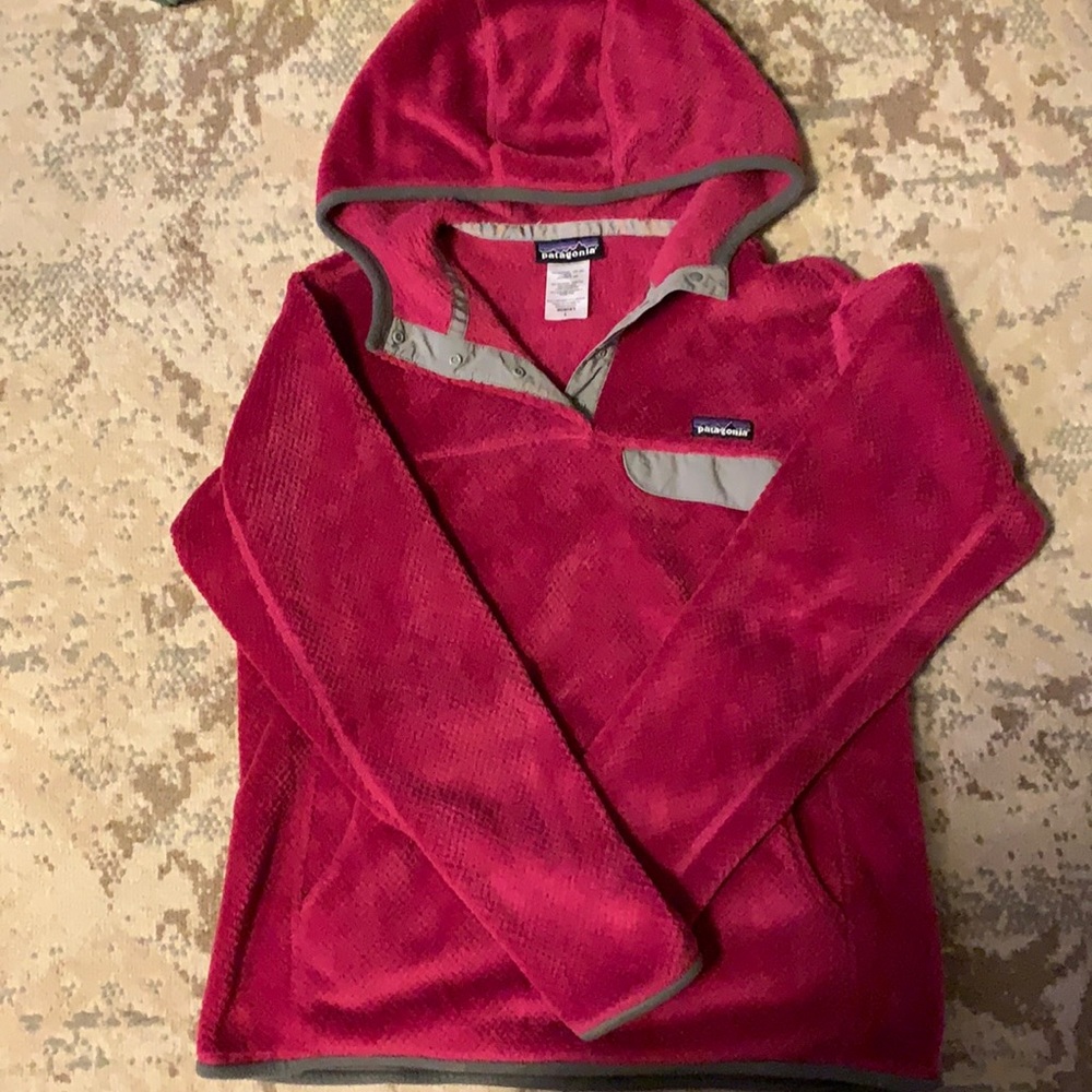 Pink Patagonia sweater with hood